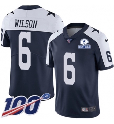 Men's Nike Dallas Cowboys #6 Donovan Wilson Navy Blue Thanksgiving Stitched With Established In 1960 Patch NFL 100th Season Vapor Untouchable Limited Throw