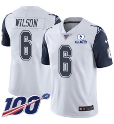 Men's Nike Dallas Cowboys #6 Donovan Wilson White Stitched With Established In 1960 Patch NFL Limited Rush 100th Season Jersey