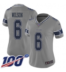 Women's Nike Dallas Cowboys #6 Donovan Wilson Gray Stitched NFL Limited Inverted Legend 100th Season Jersey