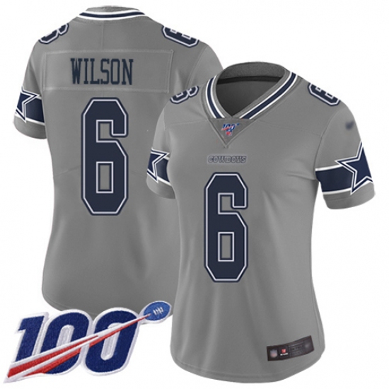 Women's Nike Dallas Cowboys #6 Donovan Wilson Gray Stitched NFL Limited Inverted Legend 100th Season Jersey