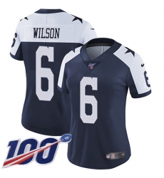 Women's Nike Dallas Cowboys #6 Donovan Wilson Navy Blue Thanksgiving Stitched NFL 100th Season Vapor Throwback Limited Jersey