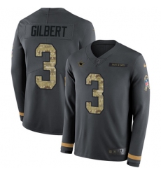 Men's Nike Dallas Cowboys #3 Garrett Gilbert Anthracite Salute to Service Stitched NFL Limited Therma Long Sleeve Jersey
