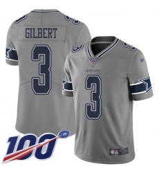 Men's Nike Dallas Cowboys #3 Garrett Gilbert Gray Stitched NFL Limited Inverted Legend 100th Season Jersey