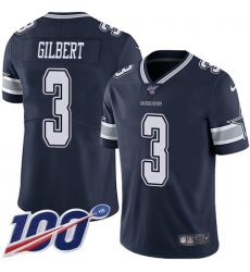Men's Nike Dallas Cowboys #3 Garrett Gilbert Navy Blue Team Color Stitched NFL 100th Season Vapor Untouchable Limited Jersey