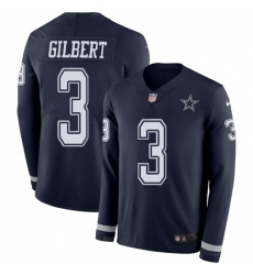 Men's Nike Dallas Cowboys #3 Garrett Gilbert Navy Blue Team Color Stitched NFL Limited Therma Long Sleeve Jersey