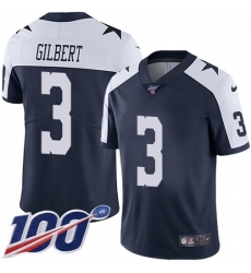 Men's Nike Dallas Cowboys #3 Garrett Gilbert Navy Blue Thanksgiving Stitched NFL 100th Season Vapor Throwback Limited Jersey