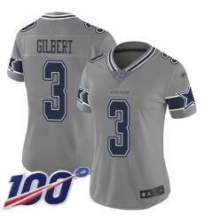 Women's Nike Dallas Cowboys #3 Garrett Gilbert Gray Stitched NFL Limited Inverted Legend 100th Season Jersey