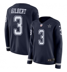 Women's Nike Dallas Cowboys #3 Garrett Gilbert Navy Blue Team Color Stitched NFL Limited Therma Long Sleeve Jersey