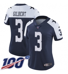 Women's Nike Dallas Cowboys #3 Garrett Gilbert Navy Blue Thanksgiving Stitched NFL 100th Season Vapor Throwback Limited Jersey