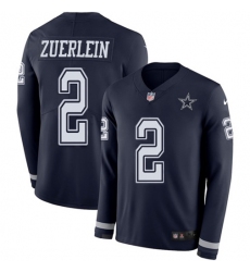 Men's Nike Dallas Cowboys #2 Greg Zuerlein Navy Blue Team Color Stitched NFL Limited Therma Long Sleeve Jersey