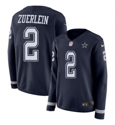 Women's Nike Dallas Cowboys #2 Greg Zuerlein Navy Blue Team Color Stitched NFL Limited Therma Long Sleeve Jersey