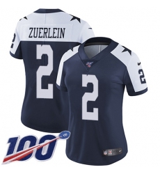 Women's Nike Dallas Cowboys #2 Greg Zuerlein Navy Blue Thanksgiving Stitched NFL 100th Season Vapor Throwback Limited Jersey