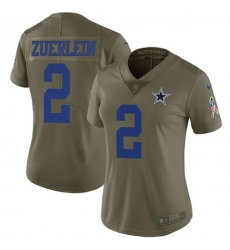 Women's Nike Dallas Cowboys #2 Greg Zuerlein Olive Stitched NFL Limited 2017 Salute To Service Jersey