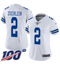 Women's Nike Dallas Cowboys #2 Greg Zuerlein White Stitched NFL 100th Season Vapor Untouchable Limited Jersey