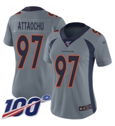 Women's Nike Denver Broncos #97 Jeremiah Attaochu Gray Stitched NFL Limited Inverted Legend 100th Season Jersey