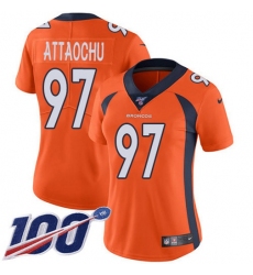 Women's Nike Denver Broncos #97 Jeremiah Attaochu Orange Team Color Stitched NFL 100th Season Vapor Untouchable Limited Jersey