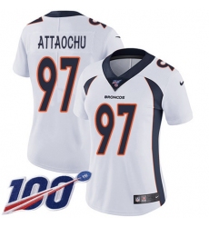 Women's Nike Denver Broncos #97 Jeremiah Attaochu White Stitched NFL 100th Season Vapor Untouchable Limited Jersey