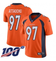 Youth Nike Denver Broncos #97 Jeremiah Attaochu Orange Team Color Stitched NFL 100th Season Vapor Untouchable Limited Jersey