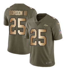 Men's Nike Denver Broncos #25 Melvin Gordon III Olive-Gold Stitched NFL Limited 2017 Salute To Service Jersey
