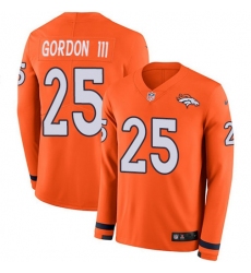 Men's Nike Denver Broncos #25 Melvin Gordon III Orange Team Color Stitched NFL Limited Therma Long Sleeve Jersey