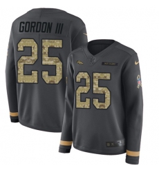 Women's Nike Denver Broncos #25 Melvin Gordon III Anthracite Salute to Service Stitched NFL Limited Therma Long Sleeve Jersey