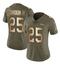 Women's Nike Denver Broncos #25 Melvin Gordon III Olive-Gold Stitched NFL Limited 2017 Salute To Service Jersey