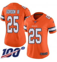 Women's Nike Denver Broncos #25 Melvin Gordon III Orange Stitched NFL Limited Rush 100th Season Jersey