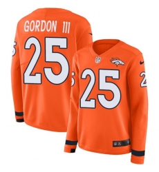 Women's Nike Denver Broncos #25 Melvin Gordon III Orange Team Color Stitched NFL Limited Therma Long Sleeve Jersey