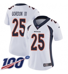 Women's Nike Denver Broncos #25 Melvin Gordon III White Stitched NFL 100th Season Vapor Untouchable Limited Jersey