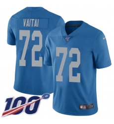 Men's Nike Detroit Lions #72 Halapoulivaati Vaitai Blue Throwback Stitched NFL 100th Season Vapor Untouchable Limited Jersey