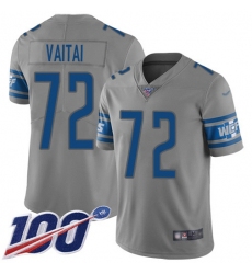 Men's Nike Detroit Lions #72 Halapoulivaati Vaitai Gray Stitched NFL Limited Inverted Legend 100th Season Jersey