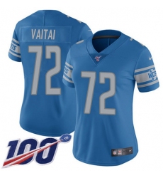 Women's Nike Detroit Lions #72 Halapoulivaati Vaitai Blue Team Color Stitched NFL 100th Season Vapor Untouchable Limited Jersey