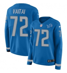 Women's Nike Detroit Lions #72 Halapoulivaati Vaitai Blue Team Color Stitched NFL Limited Therma Long Sleeve Jersey