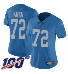 Women's Nike Detroit Lions #72 Halapoulivaati Vaitai Blue Throwback Stitched NFL 100th Season Vapor Untouchable Limited Jersey