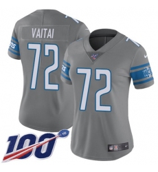 Women's Nike Detroit Lions #72 Halapoulivaati Vaitai Gray Stitched NFL Limited Rush 100th Season Jersey