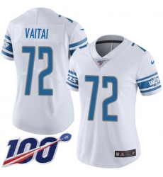 Women's Nike Detroit Lions #72 Halapoulivaati Vaitai White Stitched NFL 100th Season Vapor Untouchable Limited Jersey