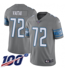 Youth Nike Detroit Lions #72 Halapoulivaati Vaitai Gray Stitched NFL Limited Rush 100th Season Jersey