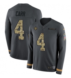 Men's Nike New Orleans Saints #4 Derek Carr Anthracite Salute to Service Stitched NFL Limited Therma Long Sleeve Jersey