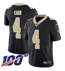 Men's Nike New Orleans Saints #4 Derek Carr Black Team Color Stitched NFL 100th Season Vapor Limited Jersey