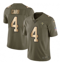 Men's Nike New Orleans Saints #4 Derek Carr Olive-Gold Stitched NFL Limited 2017 Salute To Service Jersey