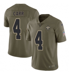 Men's Nike New Orleans Saints #4 Derek Carr Olive Stitched NFL Limited 2017 Salute To Service Jersey