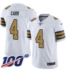 Men's Nike New Orleans Saints #4 Derek Carr White Stitched NFL Limited Rush 100th Season Jersey