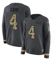 Women's Nike New Orleans Saints #4 Derek Carr Anthracite Salute to Service Stitched NFL Limited Therma Long Sleeve Jersey