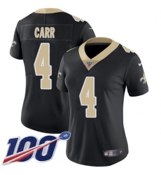 Women's Nike New Orleans Saints #4 Derek Carr Black Team Color Stitched NFL 100th Season Vapor Limited Jersey