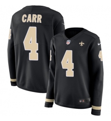 Women's Nike New Orleans Saints #4 Derek Carr Black Team Color Stitched NFL Limited Therma Long Sleeve Jersey