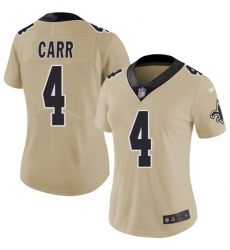 Women's Nike New Orleans Saints #4 Derek Carr Gold Stitched NFL Limited Inverted Legend Jersey