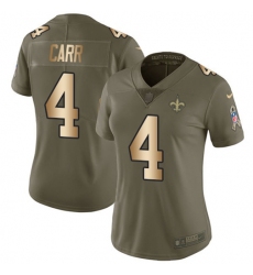 Women's Nike New Orleans Saints #4 Derek Carr Olive-Gold Stitched NFL Limited 2017 Salute To Service Jersey
