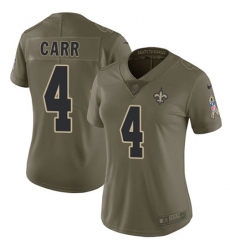 Women's Nike New Orleans Saints #4 Derek Carr Olive Stitched NFL Limited 2017 Salute To Service Jersey