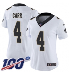 Women's Nike New Orleans Saints #4 Derek Carr White Stitched NFL 100th Season Vapor Limited Jersey