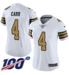 Women's Nike New Orleans Saints #4 Derek Carr White Stitched NFL Limited Rush 100th Season Jersey